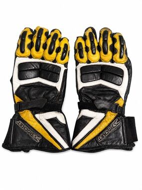 Joe Rocket Leather Motorcycle Racing Gloves Black White Yellow Gauntlet Armor XL